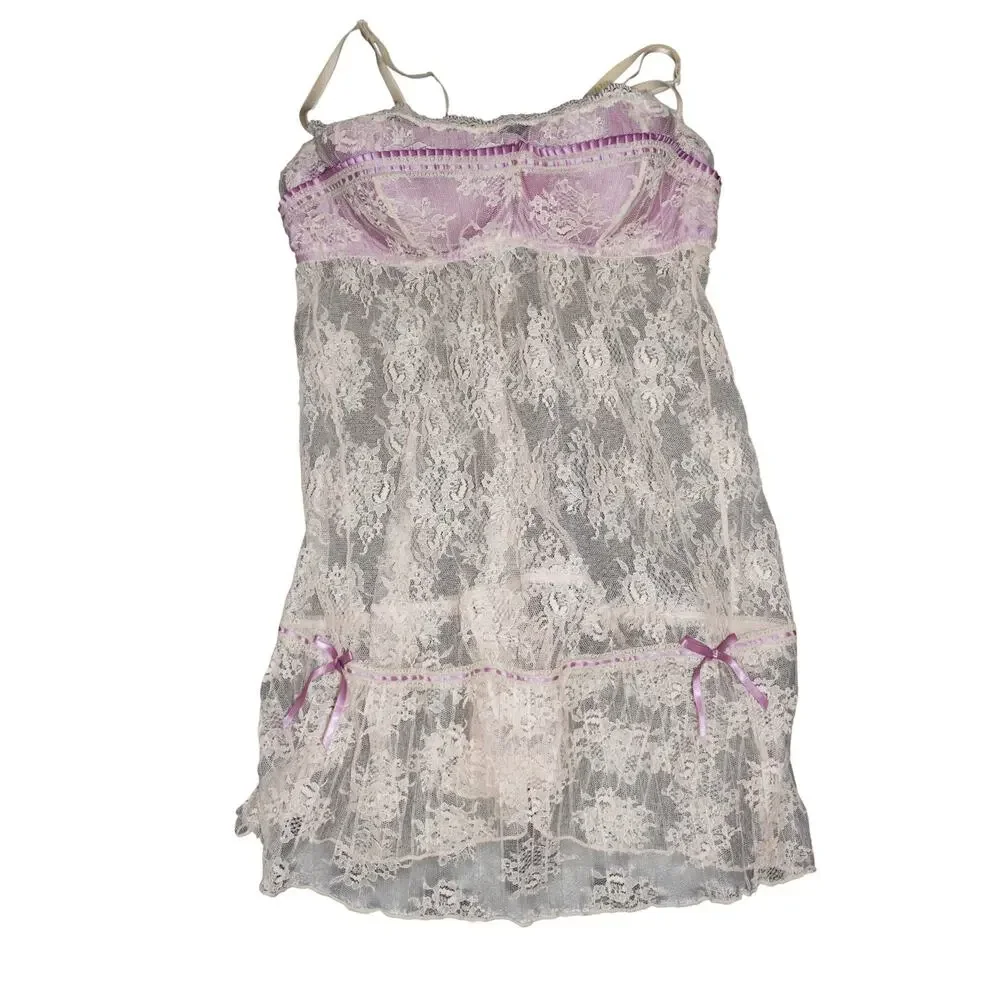 Delicates Lace Babydoll Chemise White Purple Coquette Fairycore Lingerie L - Picture 15 of 15